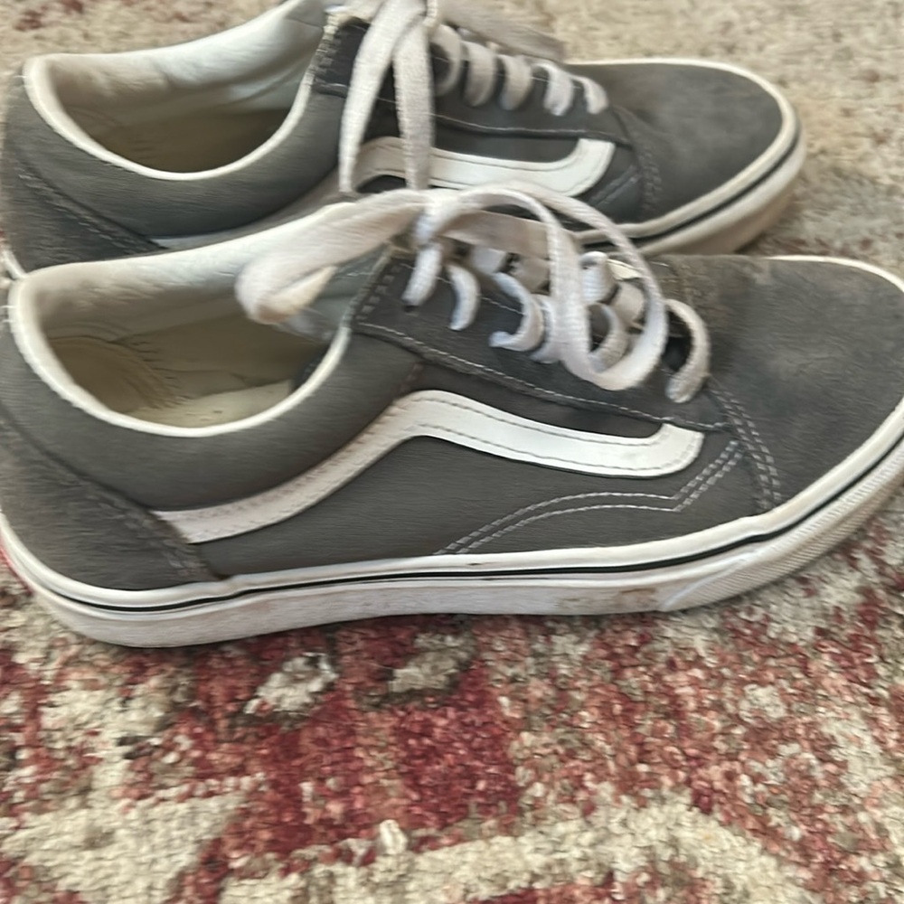 Vans Gray and White Old Skool Sneakers with Signature Stripe